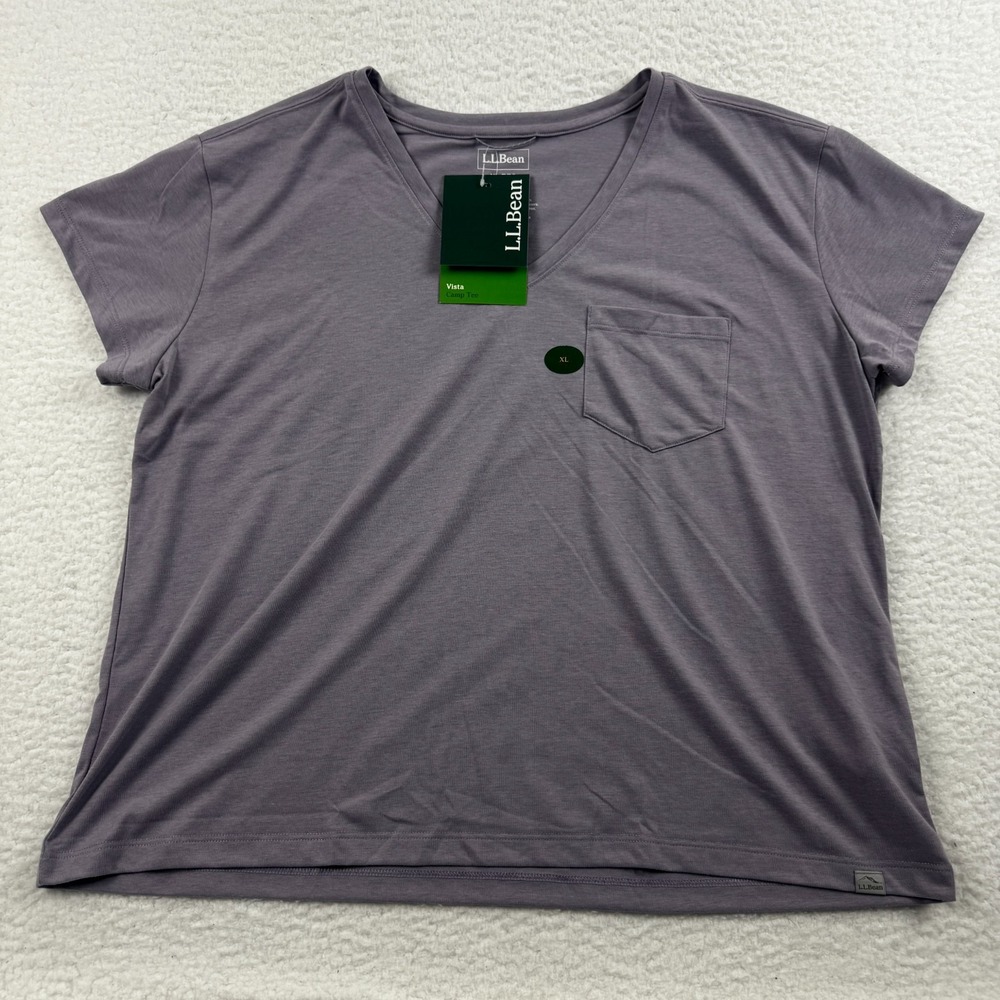 L.L.Bean Vista Camp T Shirt Womens XL Purple V Neck Short Sleeve Chest Pocket